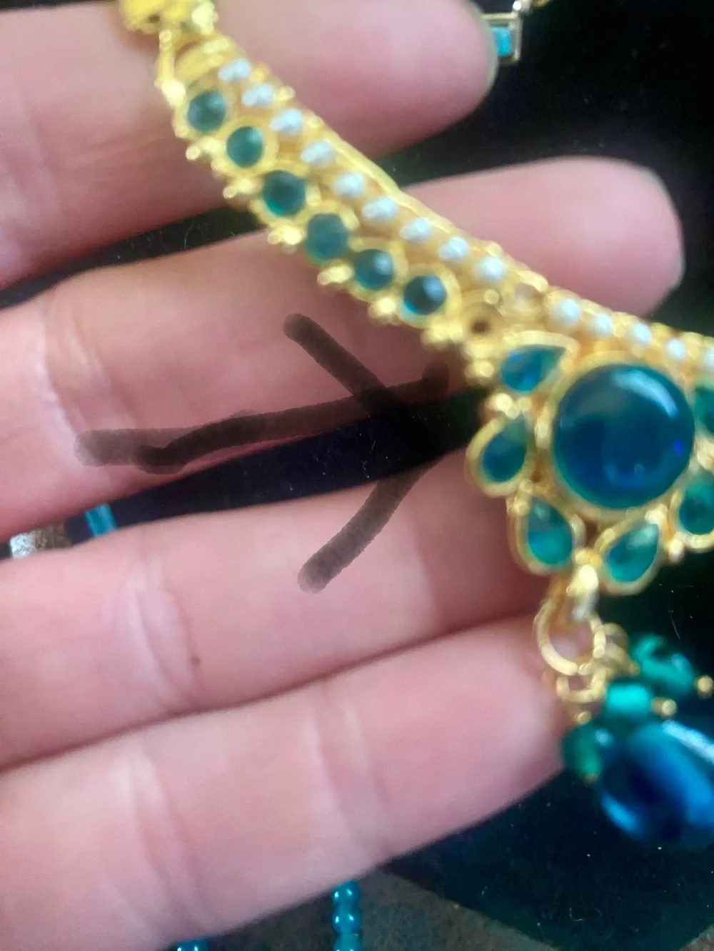 Hand Crafted Gold and Teal Jewelry Set with Beaded Necklace and Earrings